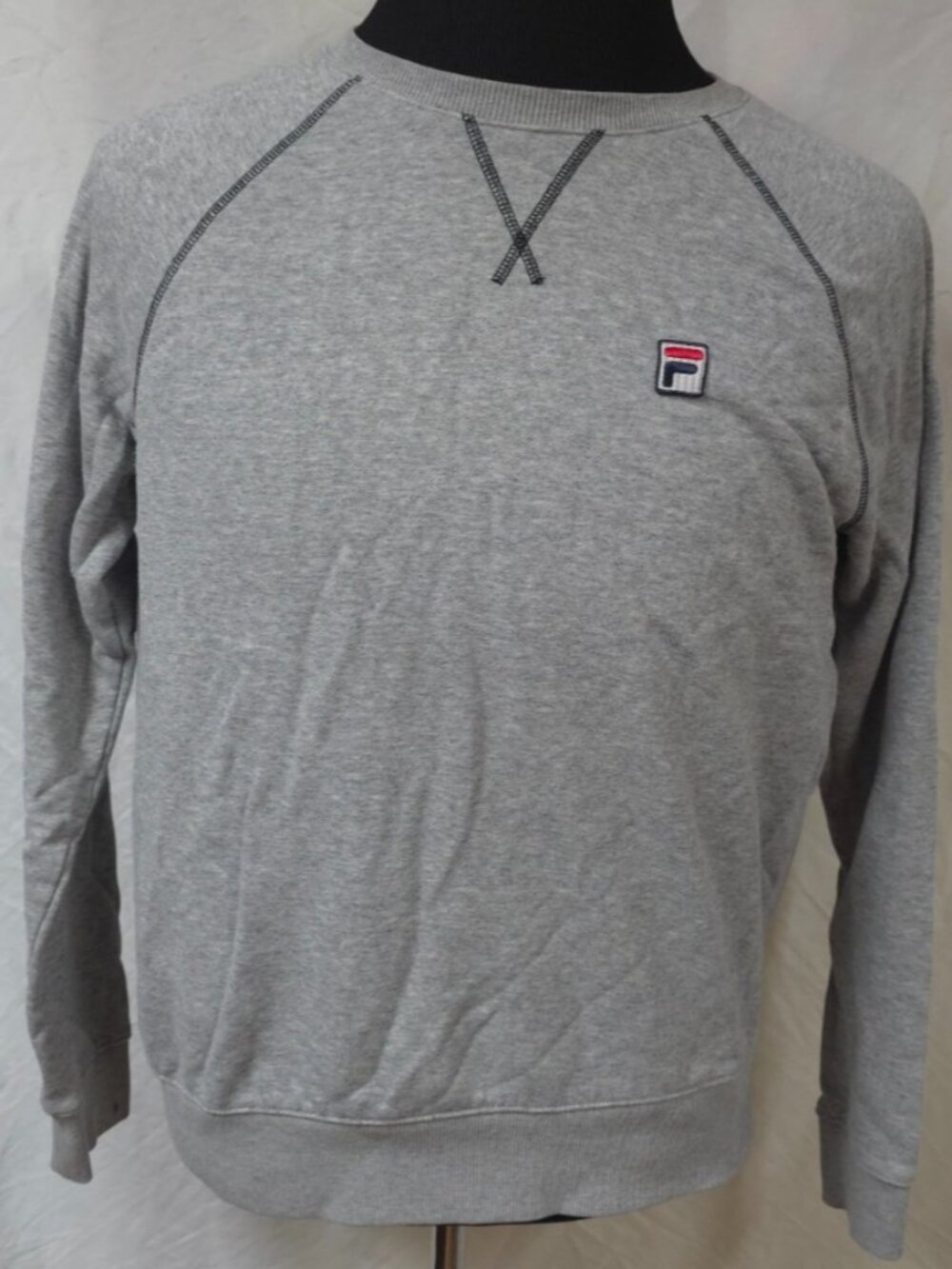 FILA Youth Boys Large Grey Thick Stitch Logo Cotton Blend Pullover Sweatshirt